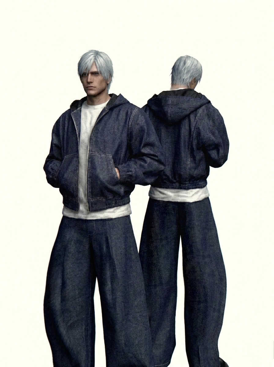 Denim set — full-length front and back